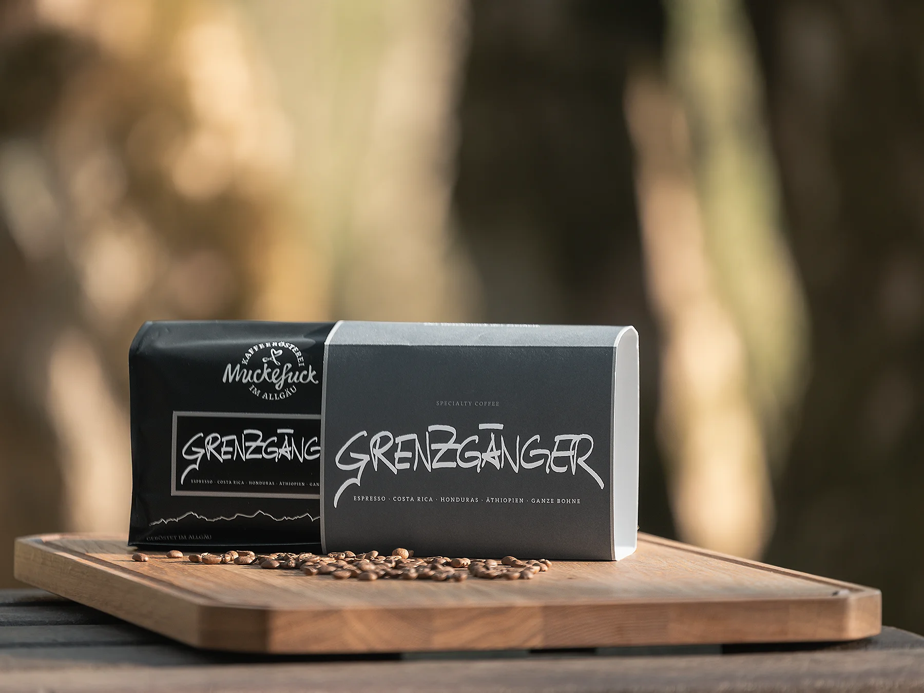 Verpackung des Grenzgänger Specialty Coffee, geröstet von Muckefuck für Wolfboard