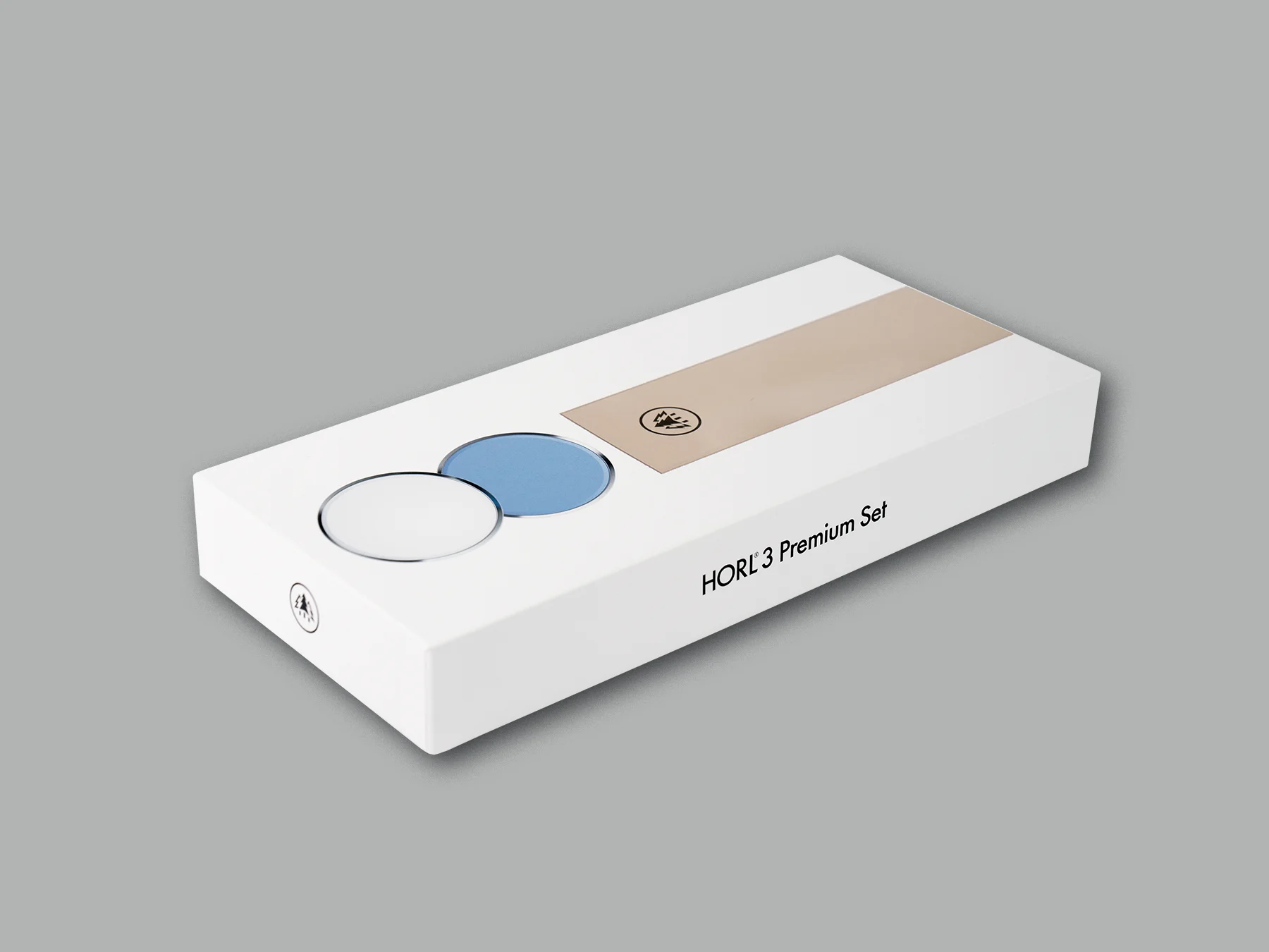 HORL®3 Premium Set Verpackung in Weiß mit aufgedrucktem Schriftzug und Produktabbildungen auf grauem Hintergrund